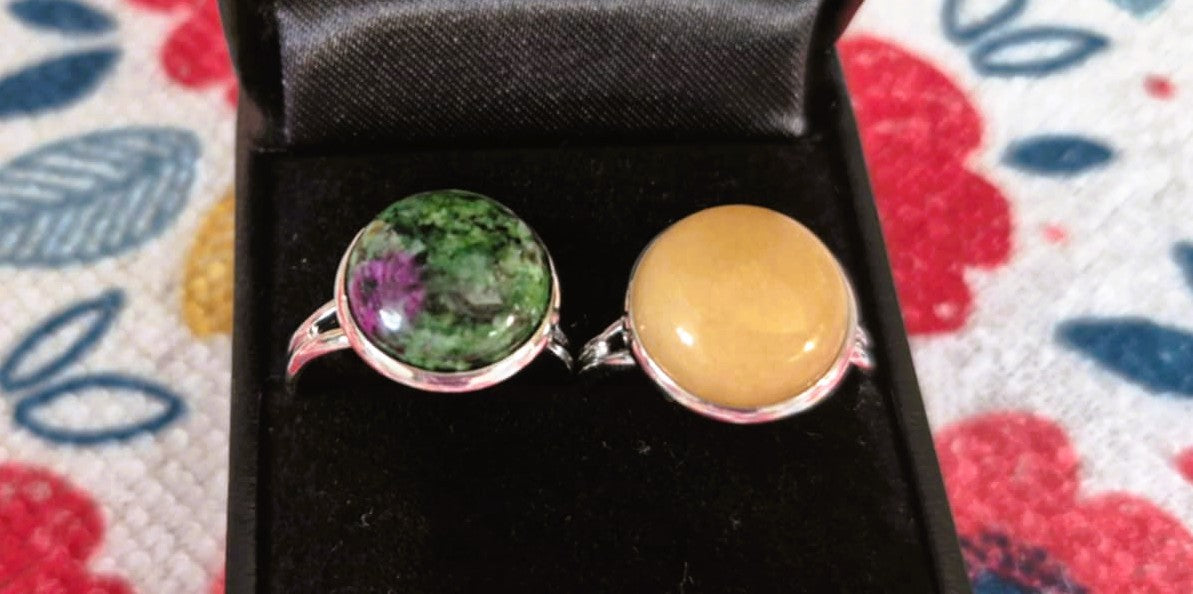 Bagues à cabochon assorties pour femmes- Anneau ajustable (ARGENT)