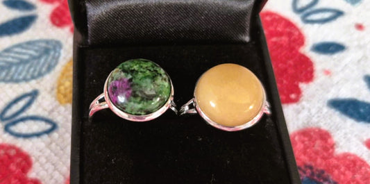 Bagues à cabochon assorties pour femmes- Anneau ajustable (ARGENT)