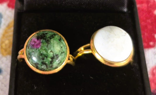 Bagues à cabochon assorties pour femmes- Anneau ajustable (OR)