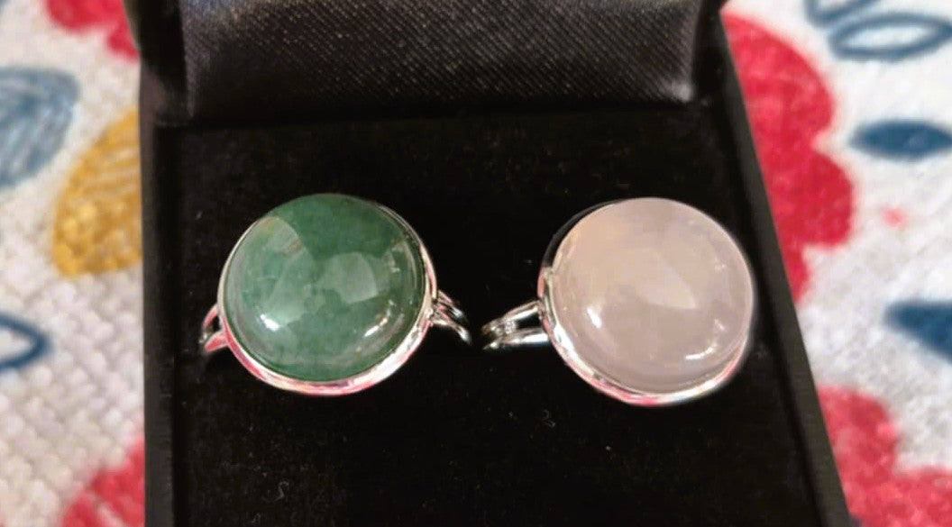 Bagues à cabochon assorties pour femmes- Anneau ajustable (ARGENT)