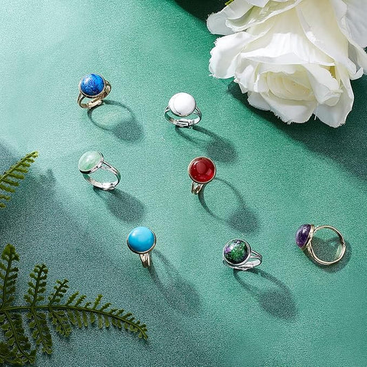 Bagues à cabochon assorties pour femmes- Anneau ajustable (ARGENT)
