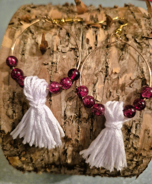 Boucles d'oreilles pendantes Bella Campagnarde- POMPON BLANC