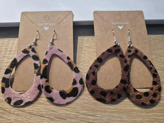 Boucles d'oreilles pendantes SAVANA- GOUTTE D'EAU TROUÉE à motif Léopard