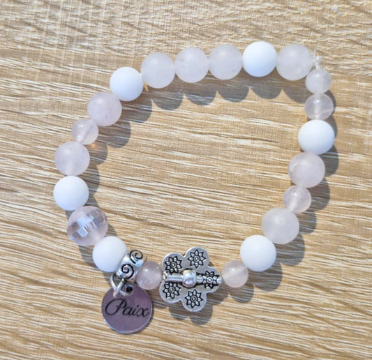Bracelet Bienfaits MAMA - Quartz rose & Jade- pour femmes