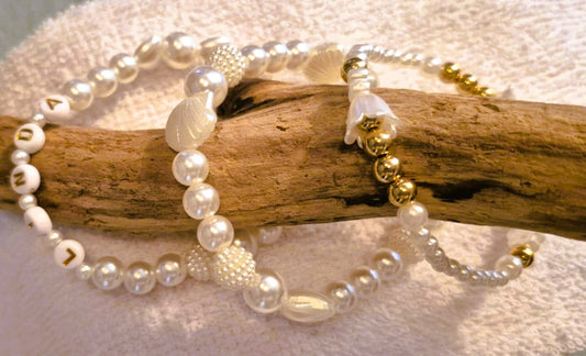 Collection Perle Origine- Personnalisé, Coquillage ou Fleur & perle dorée