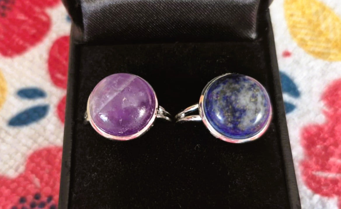 Bagues à cabochon assorties pour femmes- Anneau ajustable (ARGENT)