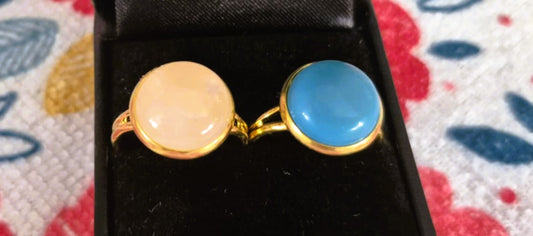 Bagues à cabochon assorties pour femmes- Anneau ajustable (OR)